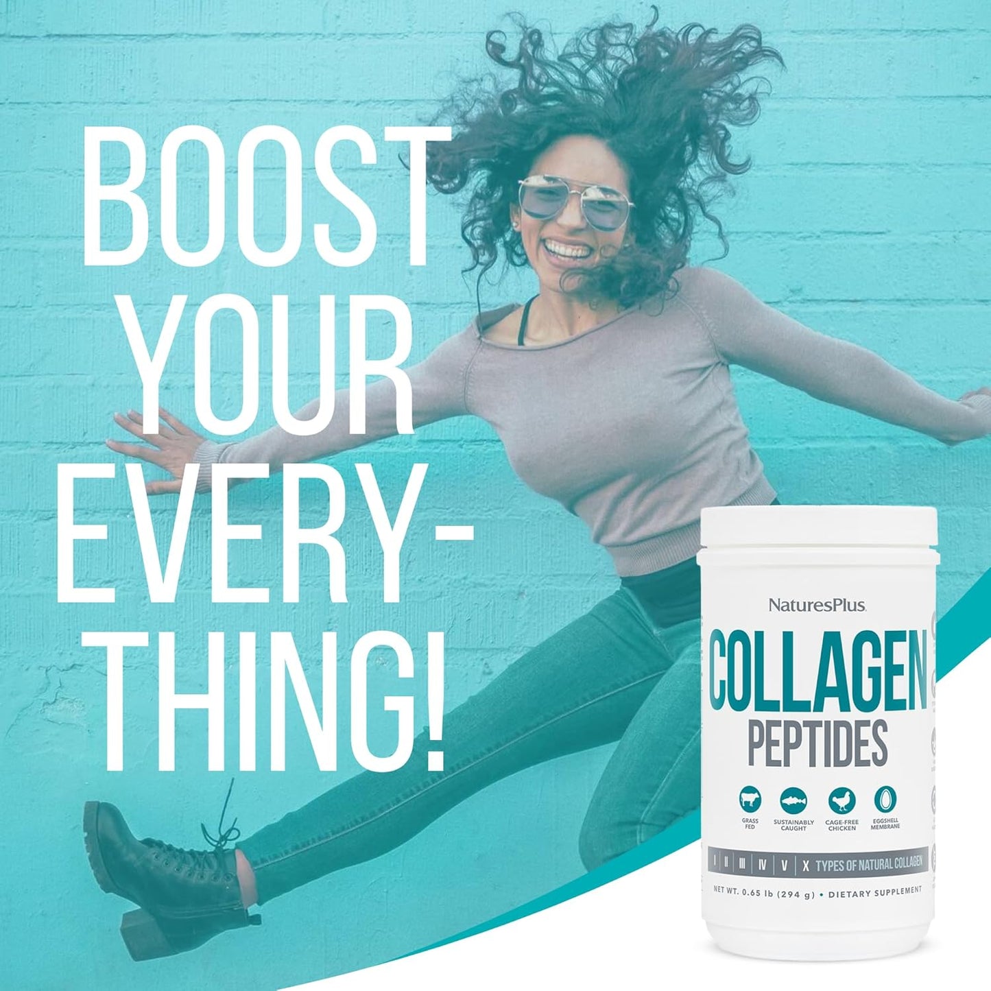 NaturesPlus Collagen Peptides Powder - Supports Hair, Skin, Joint & Nail Health - 0.65lb - Clean Taste - Gluten-Free - Non-GMO - 28 Servings