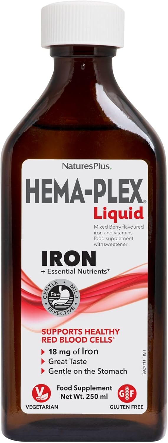 NaturesPlus Hema-Plex Liquid Iron Supplement, Mixed Berry Flavor - 8.5 oz Bottle - Vegan & Gluten Free - 25 Servings