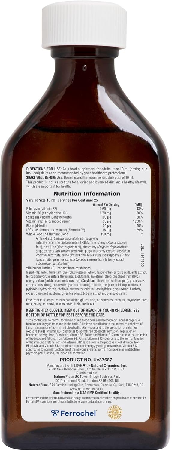 NaturesPlus Hema-Plex Liquid Iron Supplement, Mixed Berry Flavor - 8.5 oz Bottle - Vegan & Gluten Free - 25 Servings