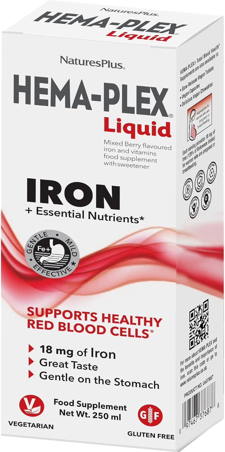 NaturesPlus Hema-Plex Liquid Iron Supplement, Mixed Berry Flavor - 8.5 oz Bottle - Vegan & Gluten Free - 25 Servings