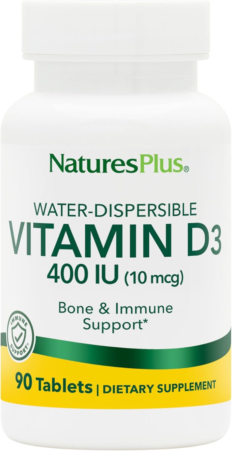 NaturesPlus Vitamin D3 400 iu Vegetarian Tablets - Bone, Heart & Immune Support - Water Soluble for Maximum Absorption - Gluten-Free