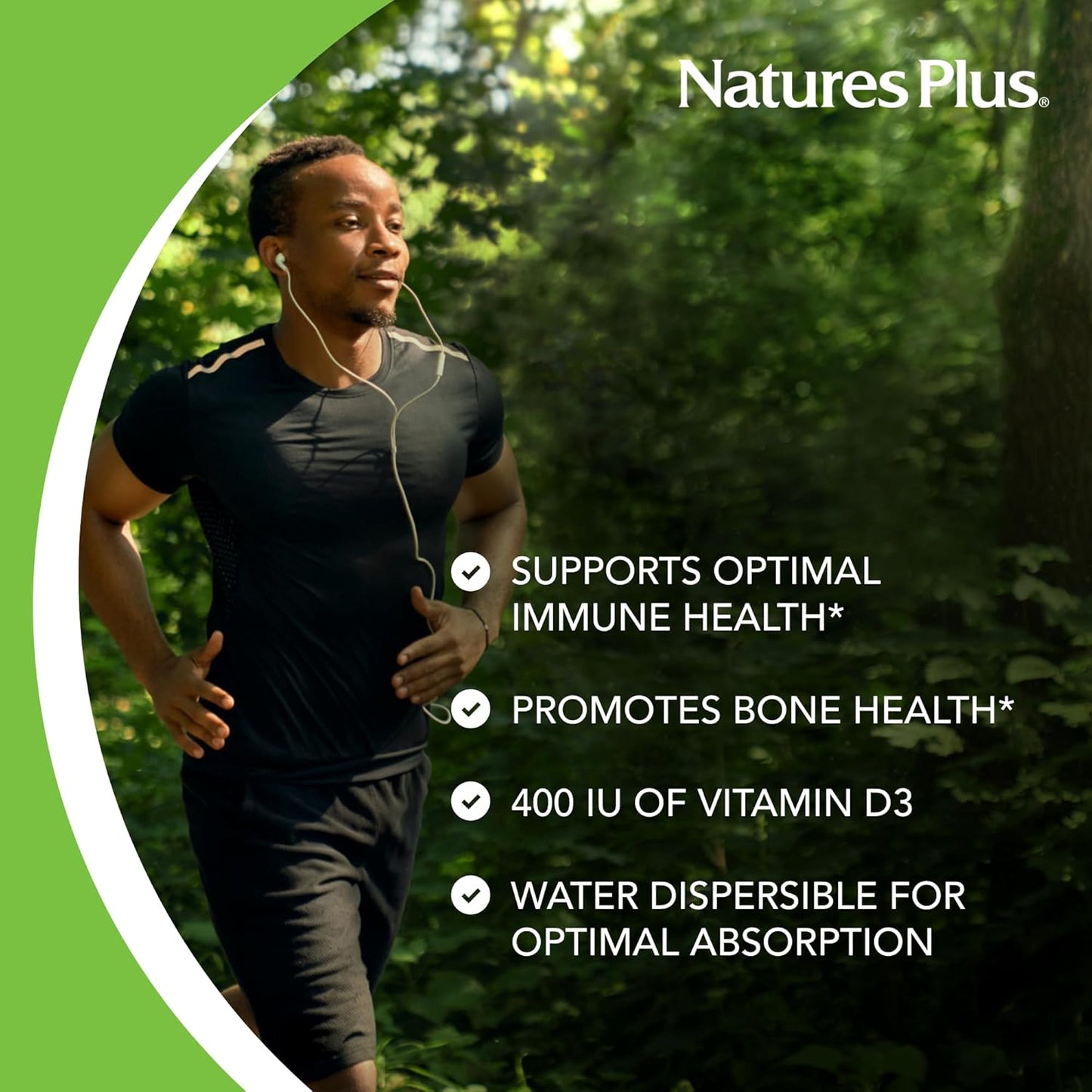 NaturesPlus Vitamin D3 400 iu Vegetarian Tablets - Bone, Heart & Immune Support - Water Soluble for Maximum Absorption - Gluten-Free