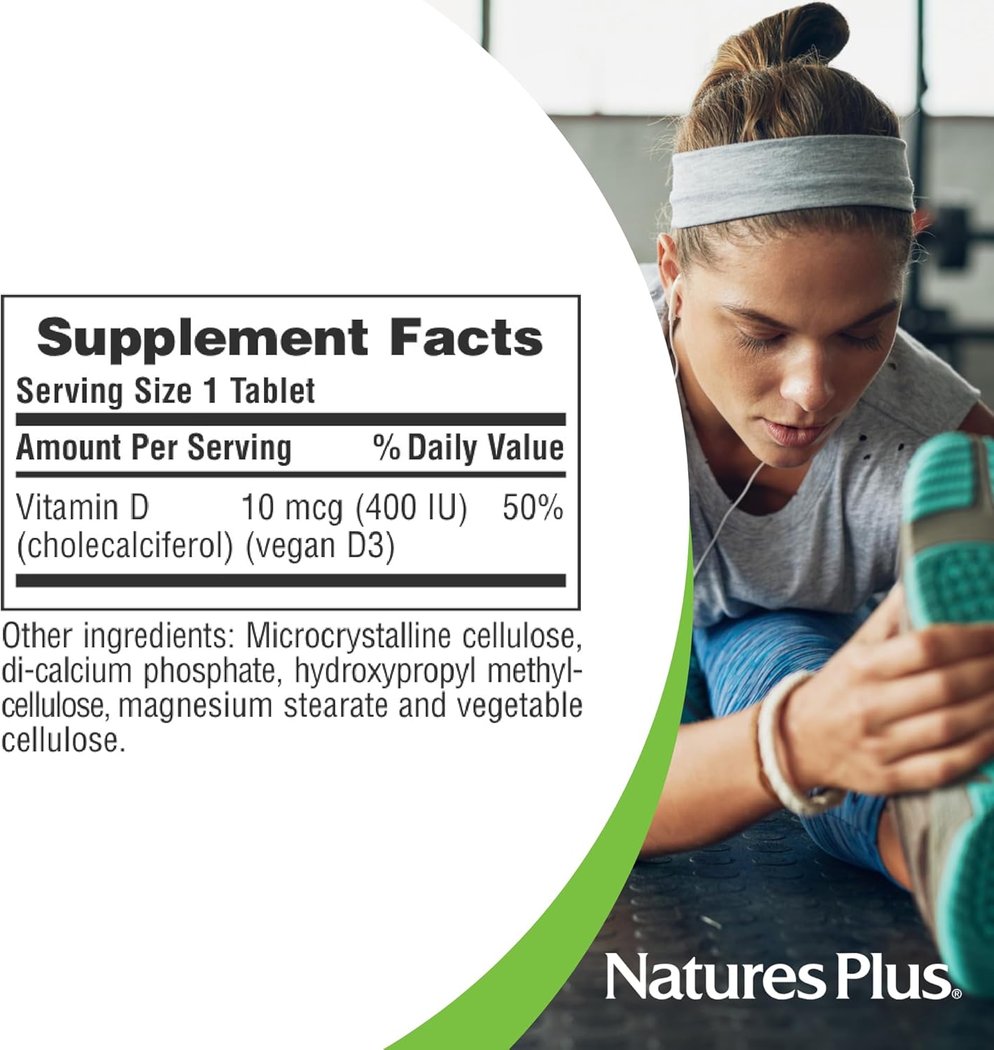 NaturesPlus Vitamin D3 400 iu Vegetarian Tablets - Bone, Heart & Immune Support - Water Soluble for Maximum Absorption - Gluten-Free