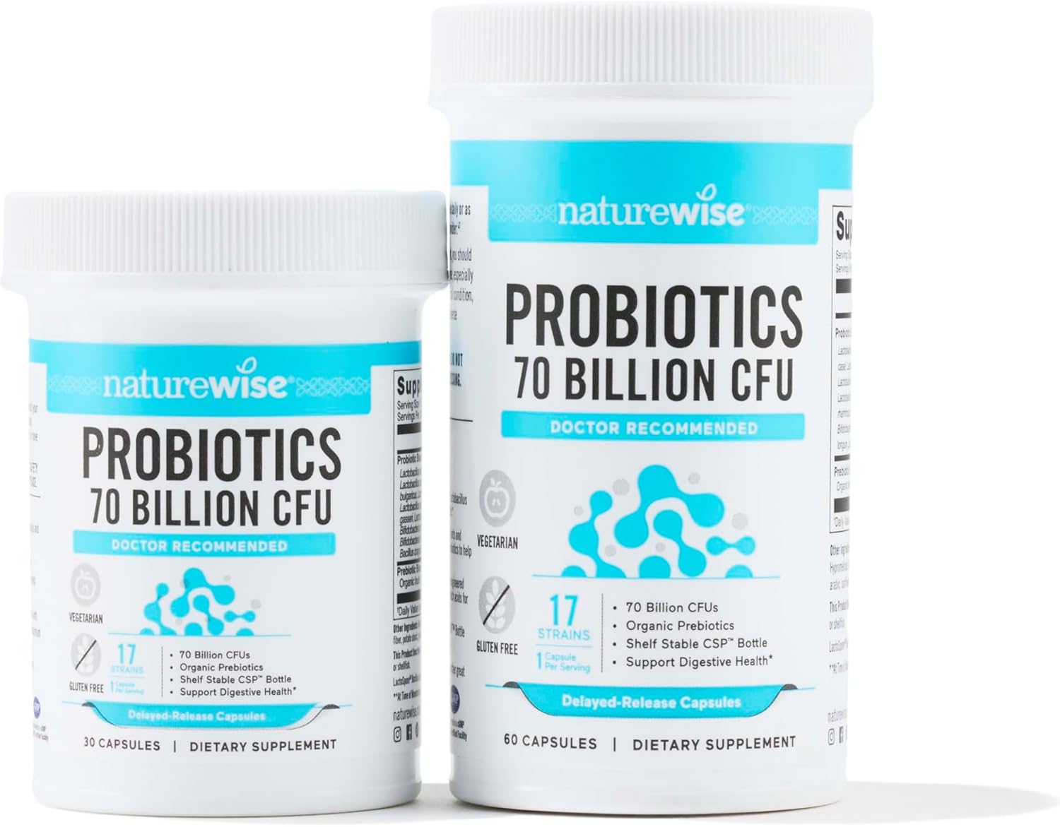 NatureWise Probiotics 70 Billion CFU with Organic Prebiotics for Immune, Digestive & Gut Health - 60 Capsules