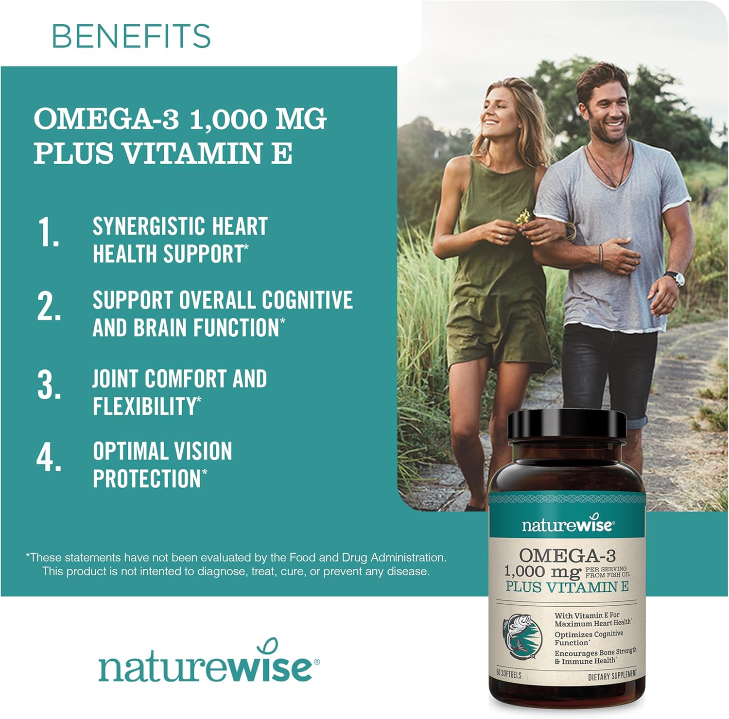 NatureWise Vitamin B Complex & Omega 3 Fish Oil Softgels for Cellular Energy, Heart, Brain, and Eye Support
