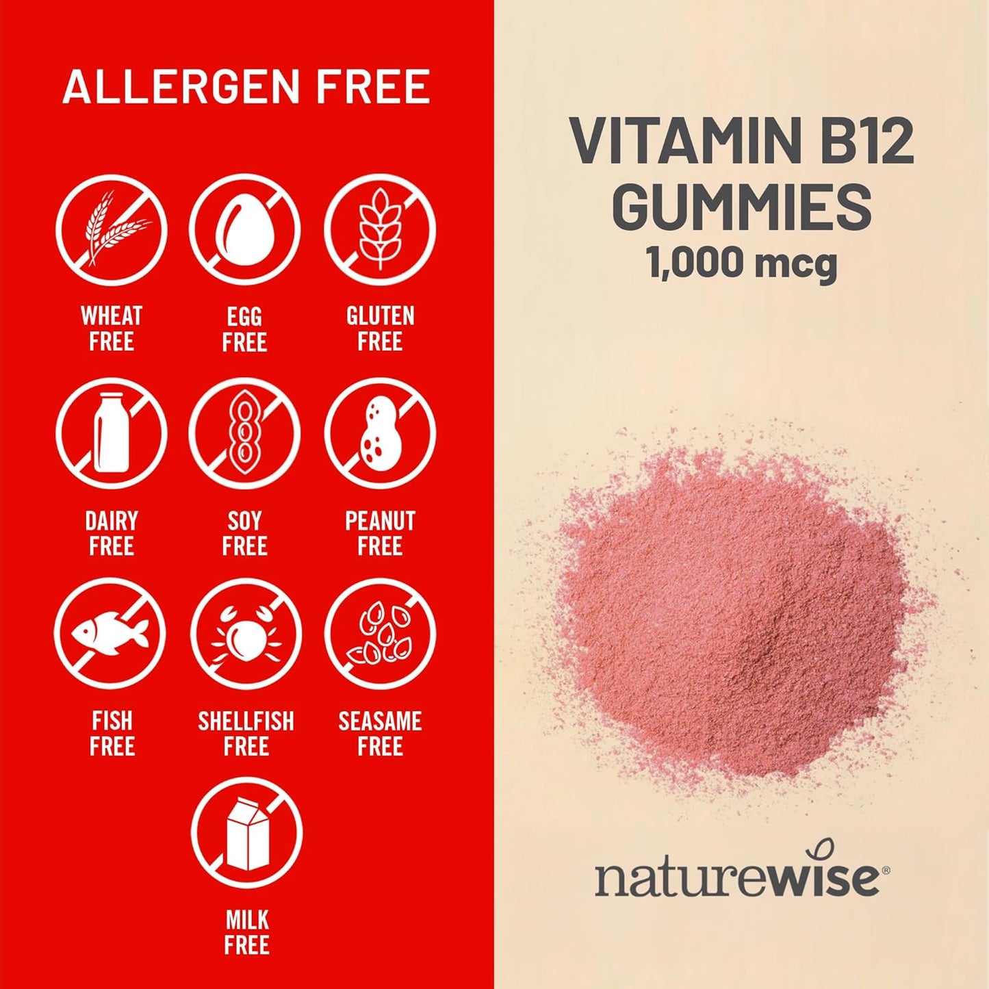 NatureWise Vitamin B12 Gummies - 1000 mcg - Strawberry Lemon Flavor - Energy & Cognitive Support - Vegan, Gluten-Free - 180 Gummies