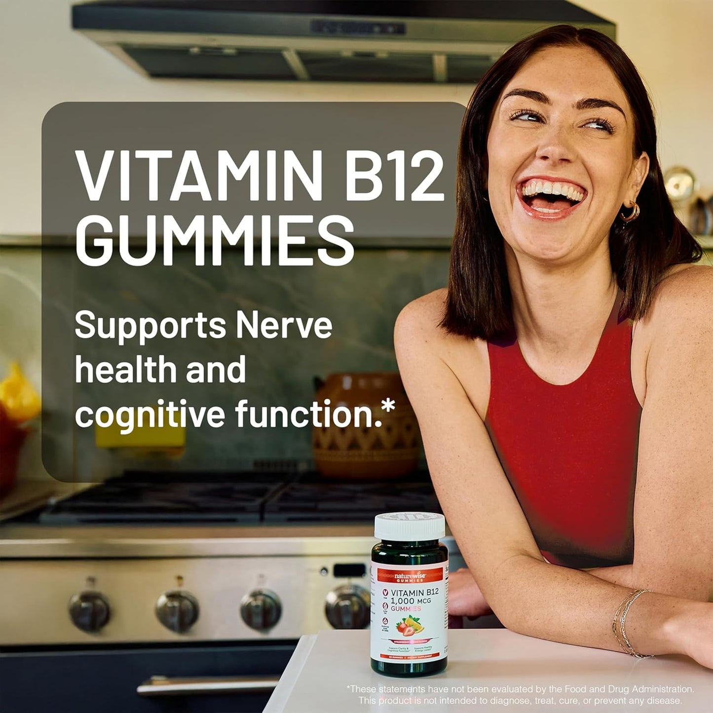 NatureWise Vitamin B12 Gummies - 1000 mcg - Strawberry Lemon Flavor - Energy & Cognitive Support - Vegan, Gluten-Free - 180 Gummies