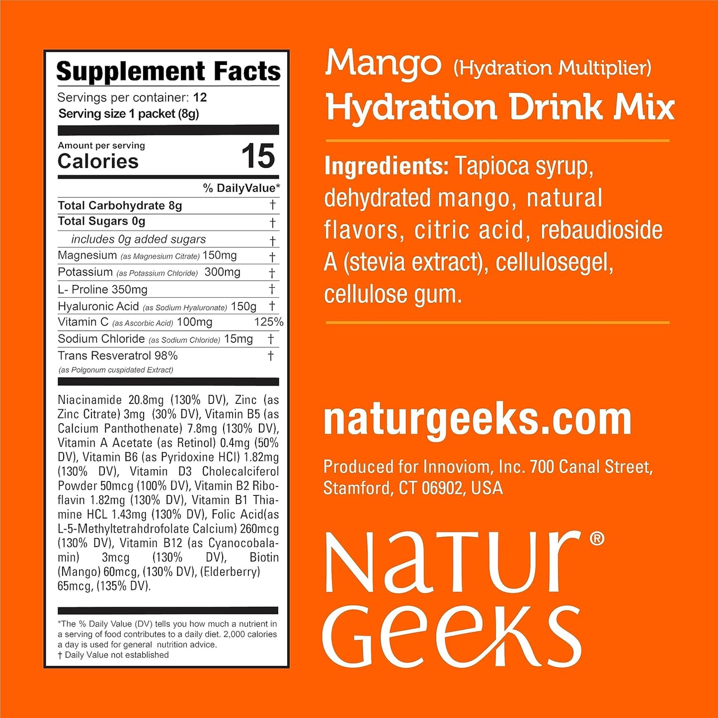 NaturGeeks NutraGeeks Vegan Electrolyte Powder Packets with Elderberry & Mango - Sugar-Free Hydration Powder (30 Servings)