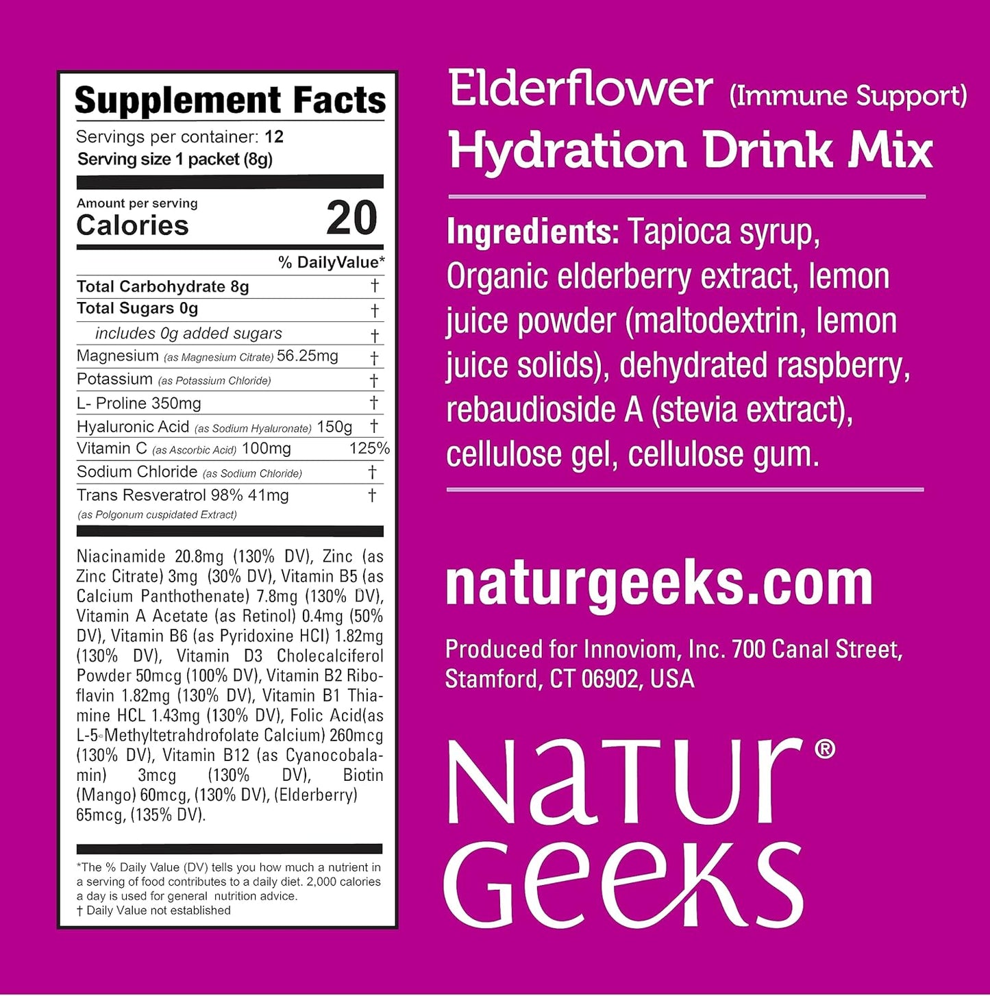 NaturGeeks NutraGeeks Vegan Electrolyte Powder Packets with Elderberry & Mango - Sugar-Free Hydration Powder (30 Servings)