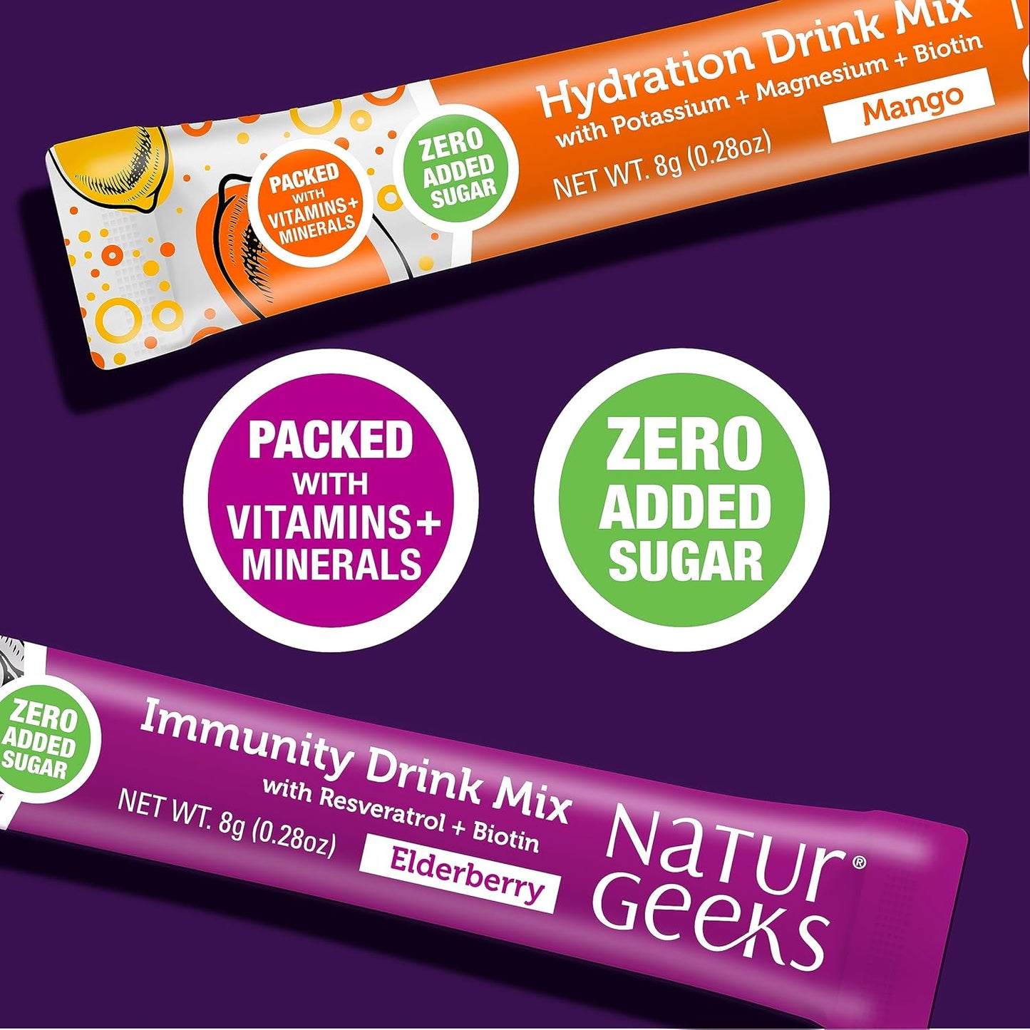 NaturGeeks NutraGeeks Vegan Electrolyte Powder Packets with Elderberry & Mango - Sugar-Free Hydration Powder (30 Servings)