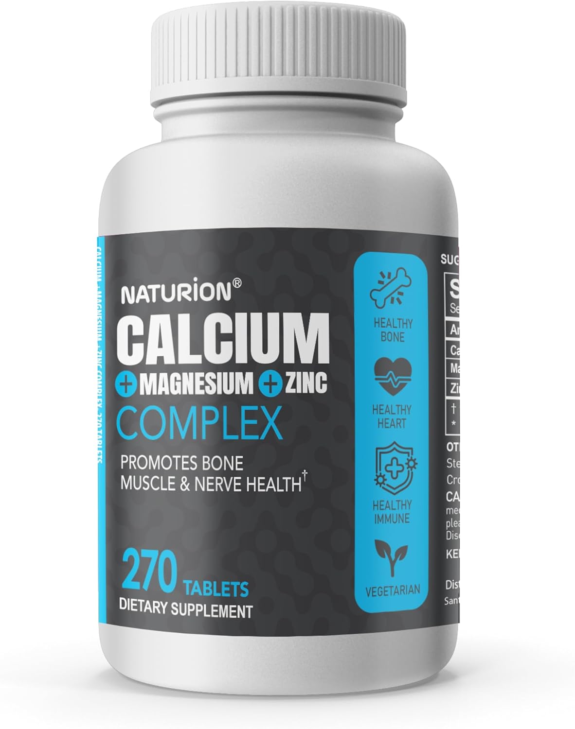 NATURION 3-in-1 Calcium Magnesium Zinc Supplement with 1000mg Calcium, 500mg Magnesium, 10mg Zinc - Bone, Muscle & Immune Support - 270 Tablets, 90 Day Supply
