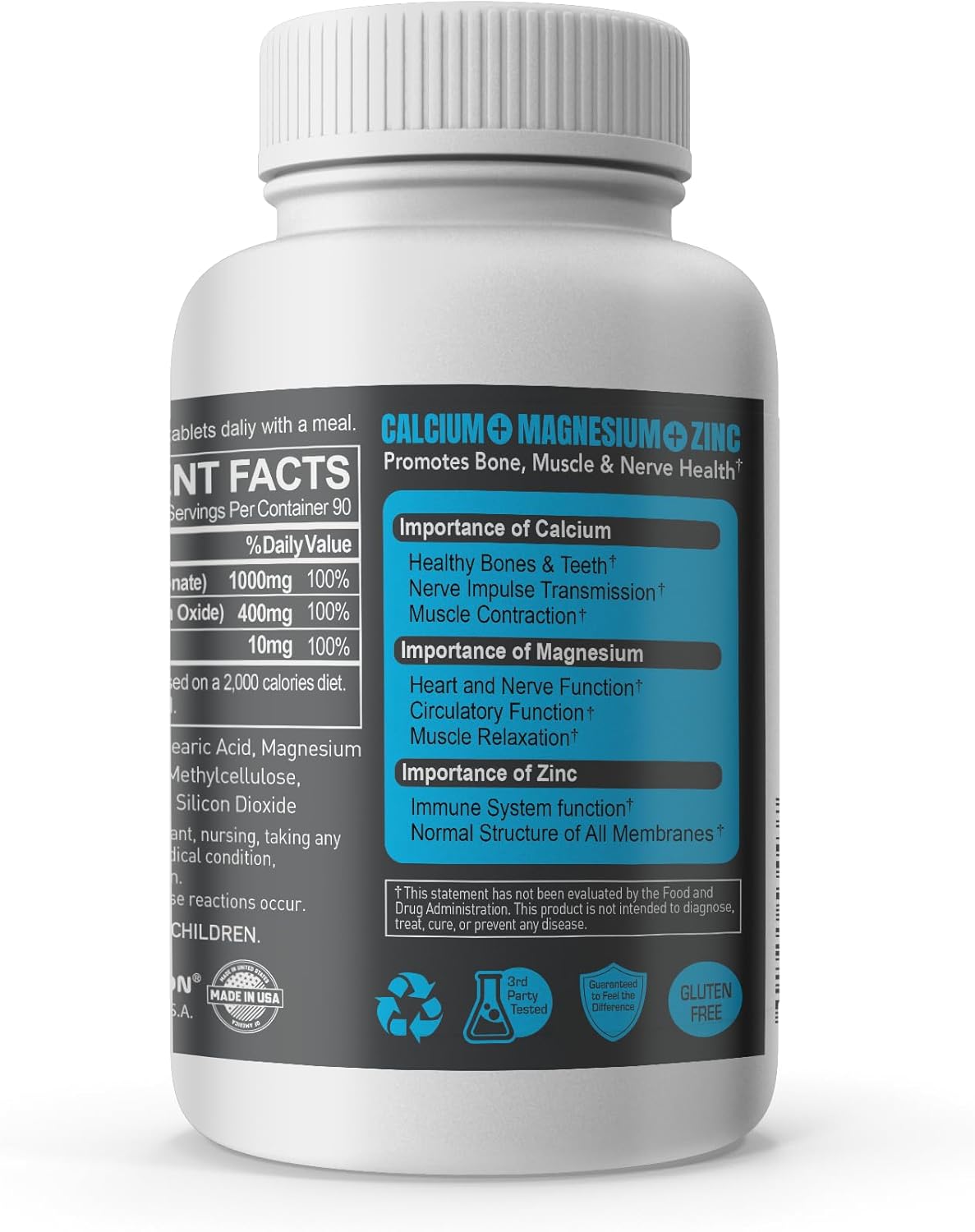 NATURION 3-in-1 Calcium Magnesium Zinc Supplement with 1000mg Calcium, 500mg Magnesium, 10mg Zinc - Bone, Muscle & Immune Support - 270 Tablets, 90 Day Supply