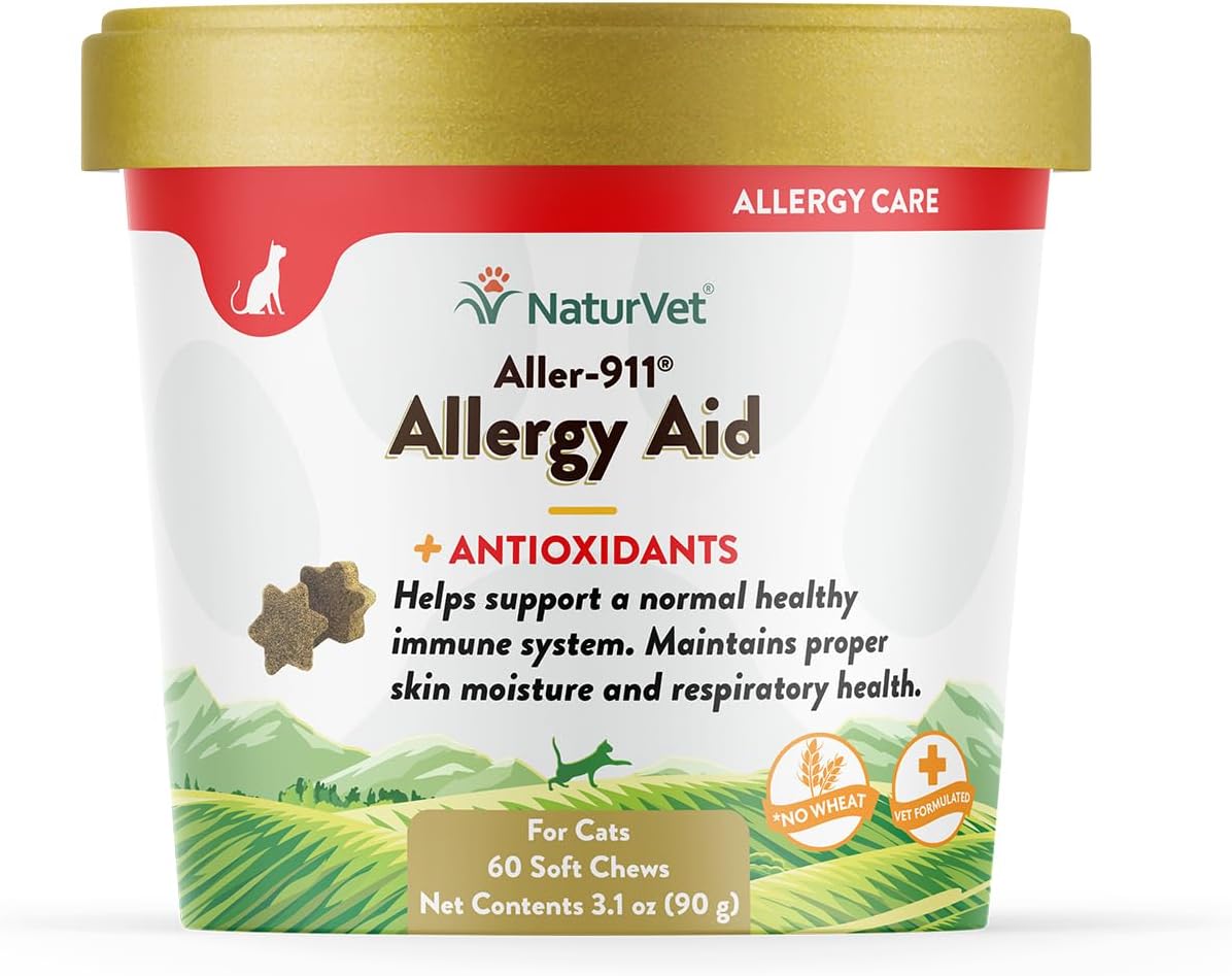 NaturVet Aller-911 Allergy Aid Soft Chews for Cats - Supports Immune System & Skin Health - Omega-3 & Antioxidants - 60 Chews