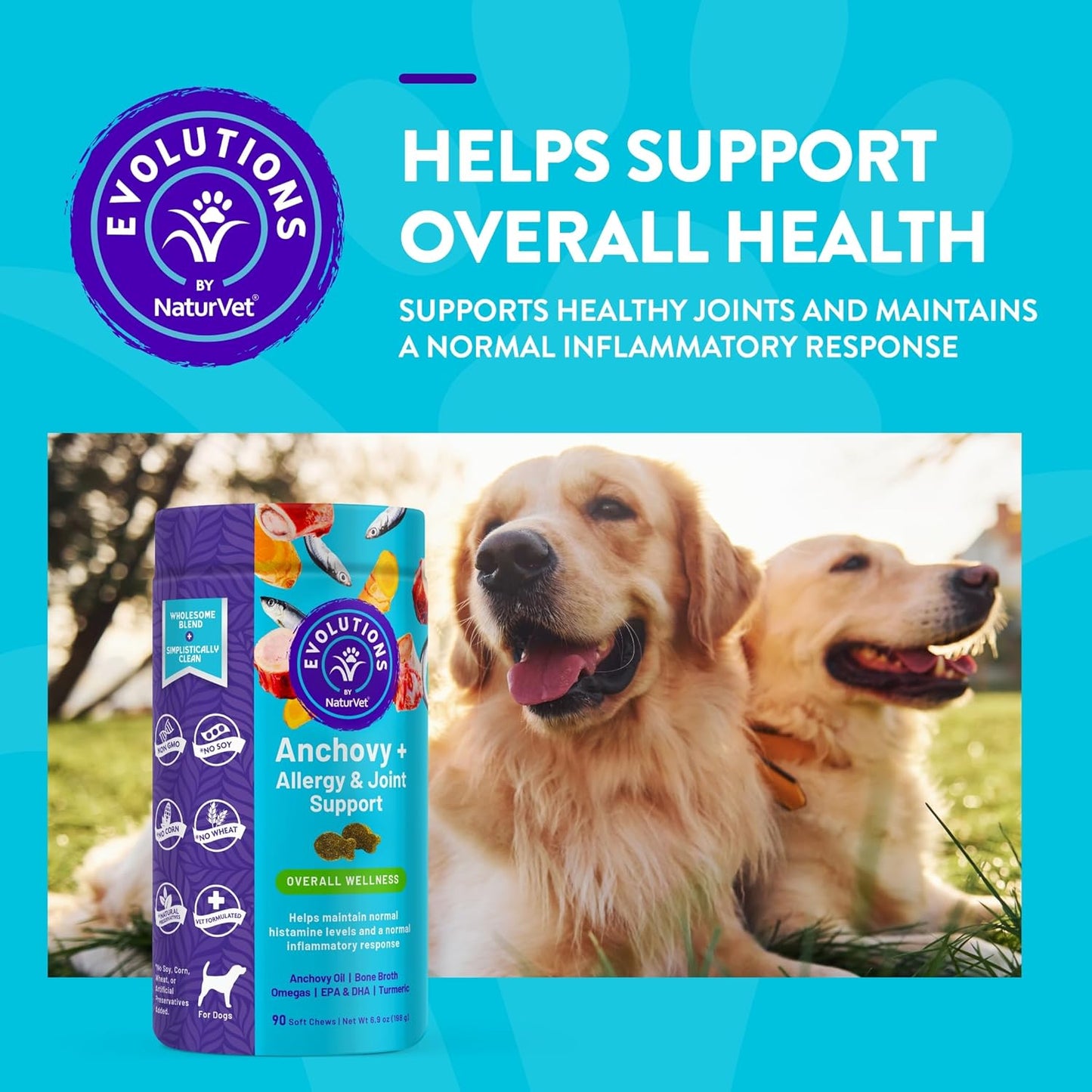 NaturVet Evolutions Anchovy Oil Soft Chews for Dogs - Allergy & Joint Support Formula - 90ct - Supports Normal Inflammatory Response & Histamine Levels - BoostGo Australia