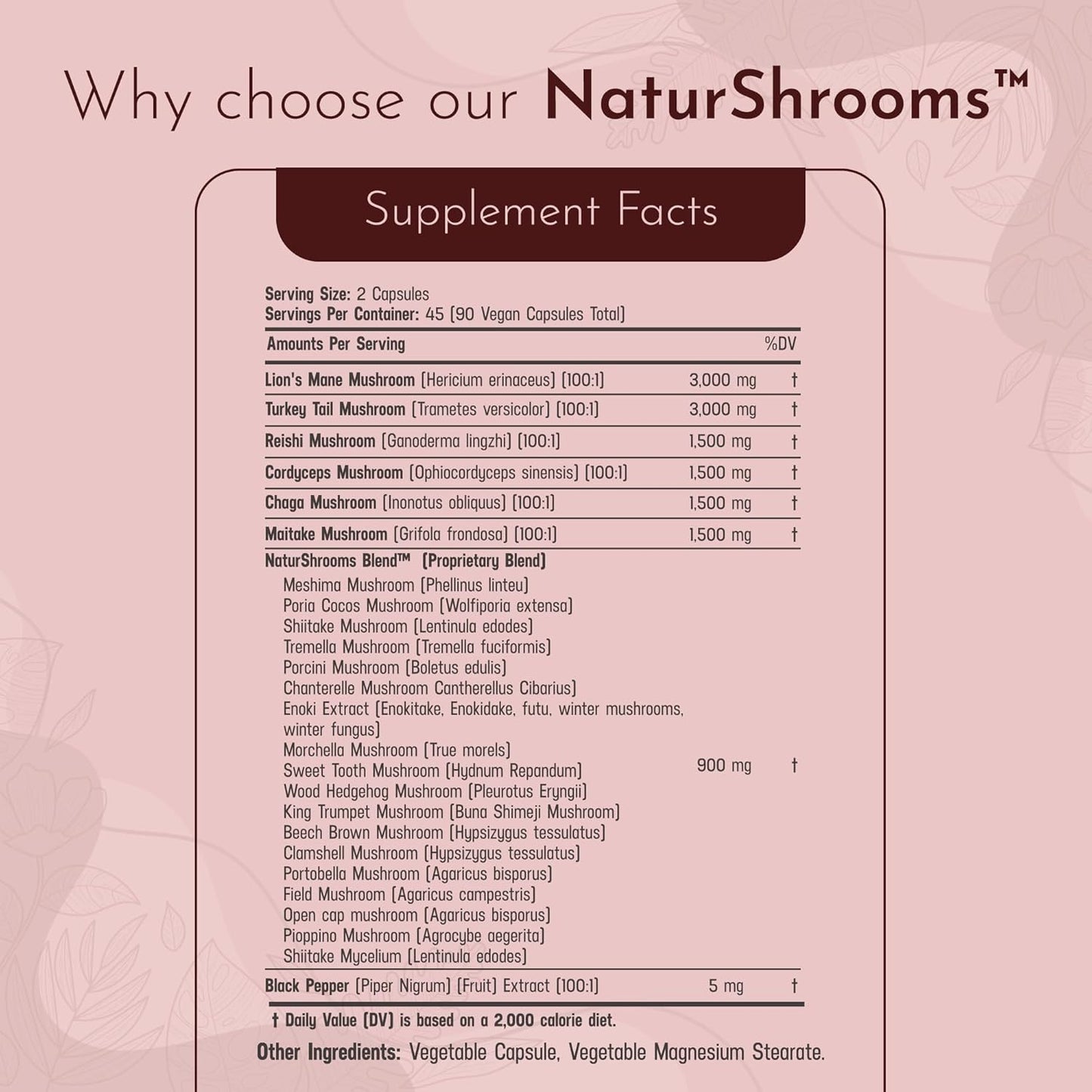 NaturWel Mushroom Blend Focus Pills - 90 Count with Turkey Tail, Lions Mane, Reishi, Chaga, Maitake, Cordyceps, Shiitake - 3000mg/1500mg - 1 Pack