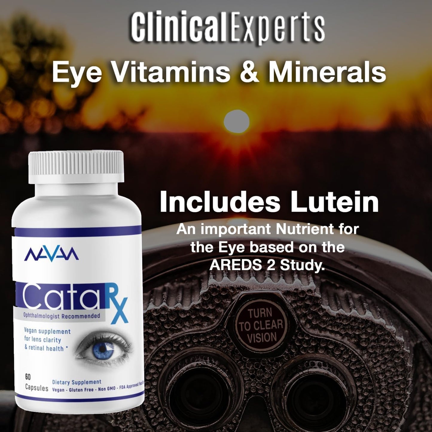 Navan CataRx Eye Vitamins & Minerals for Lens Clarity & Retina Health - AREDS 2 Formula with Lutein, Zeaxanthin, Zinc, Vitamin C, NAC - 60 Capsules, Kosher Certified