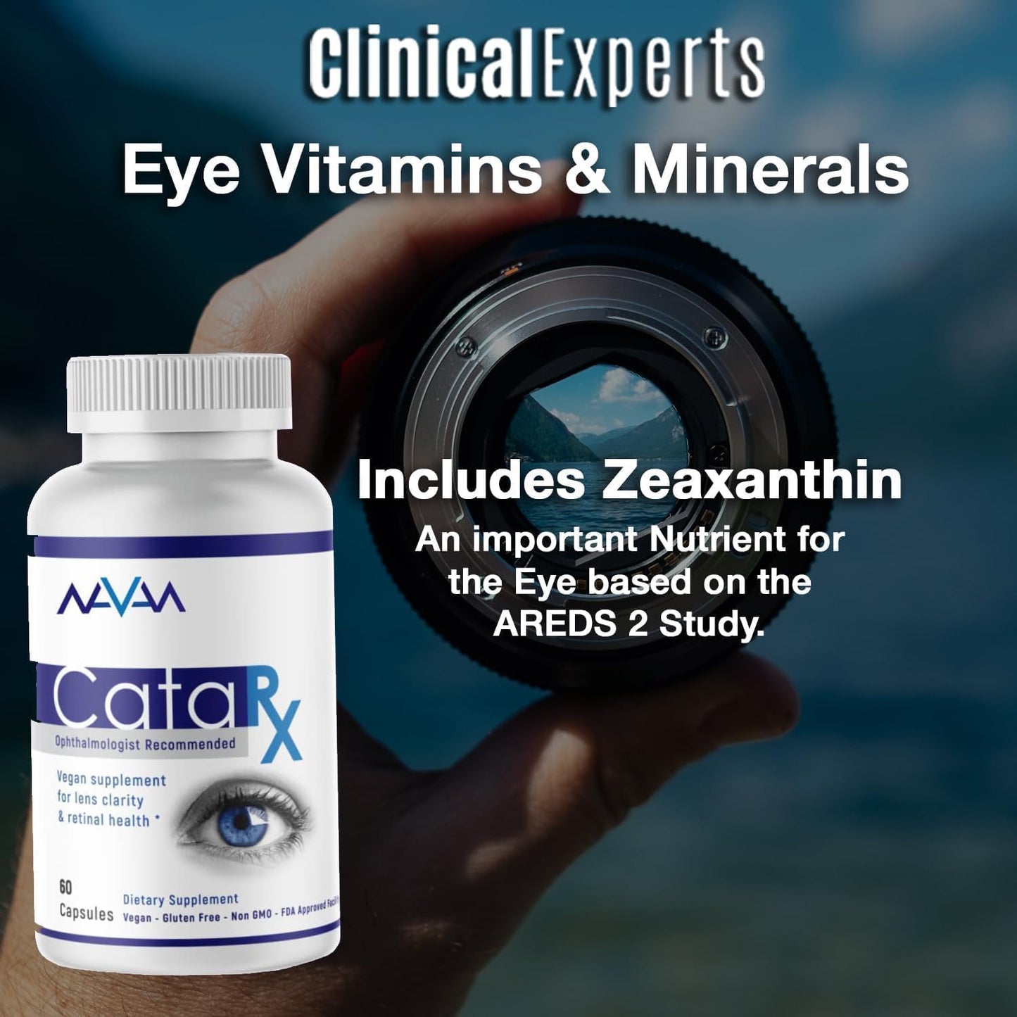 Navan CataRx Eye Vitamins & Minerals for Lens Clarity & Retina Health - AREDS 2 Formula with Lutein, Zeaxanthin, Zinc, Vitamin C, NAC - 60 Capsules, Kosher Certified