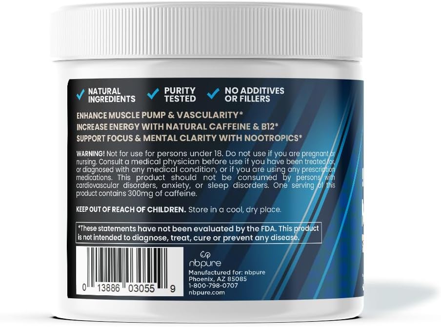nbpure Pump Juice+ Pre Workout Supplement for Energy, Focus, and Pumps - Caffeine, BCAA, Glutamine, Nitric Oxide - No Artificial Ingredients - Men and Women Friendly