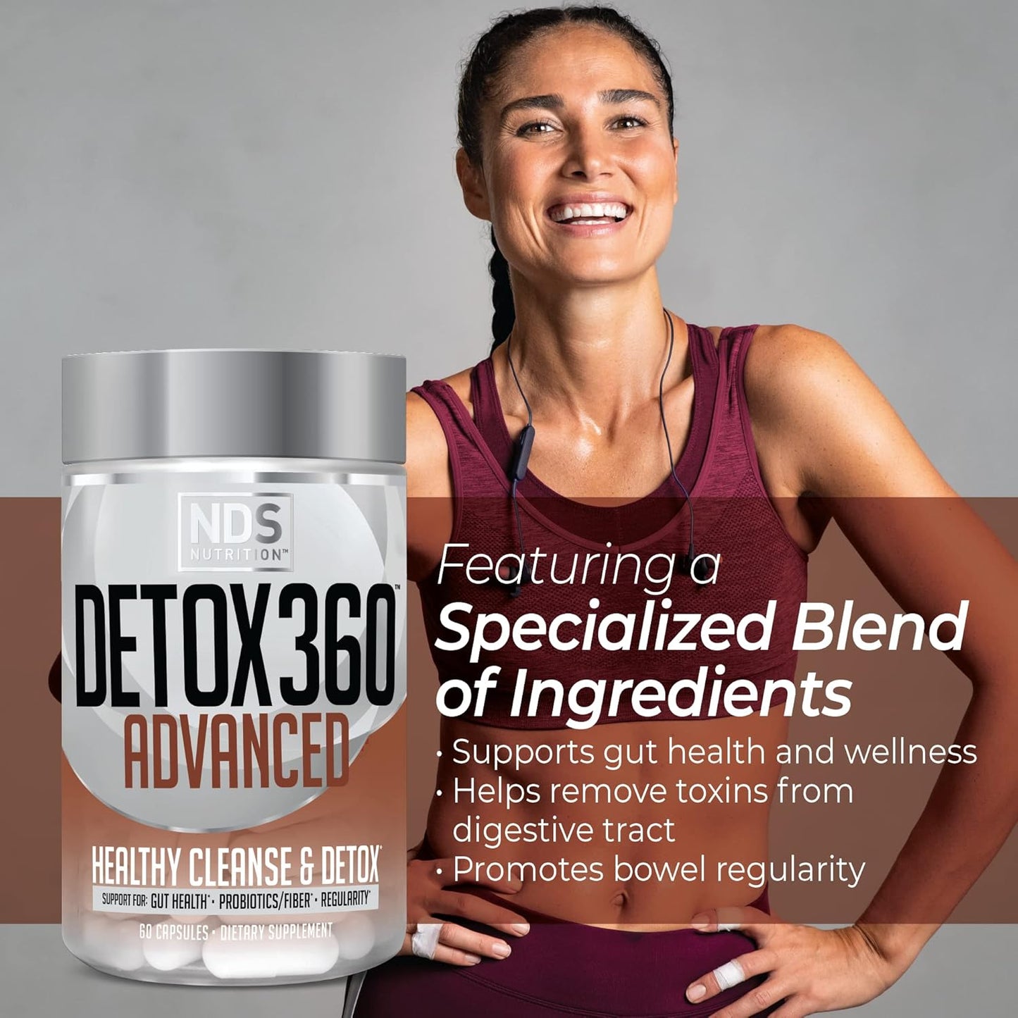 NDS Nutrition Detox 360 Advanced: Complete Cleanse with Probiotics & Fiber - Support Gut Health, Regularity, Digestion - 60 Capsules