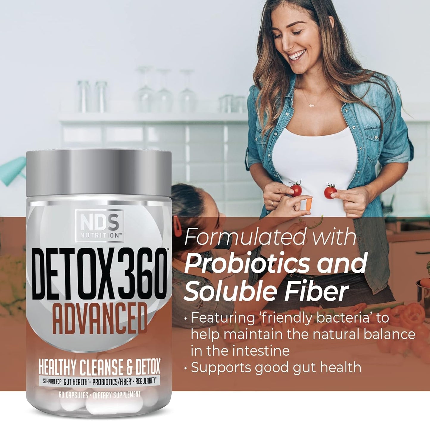 NDS Nutrition Detox 360 Advanced: Complete Cleanse with Probiotics & Fiber - Support Gut Health, Regularity, Digestion - 60 Capsules