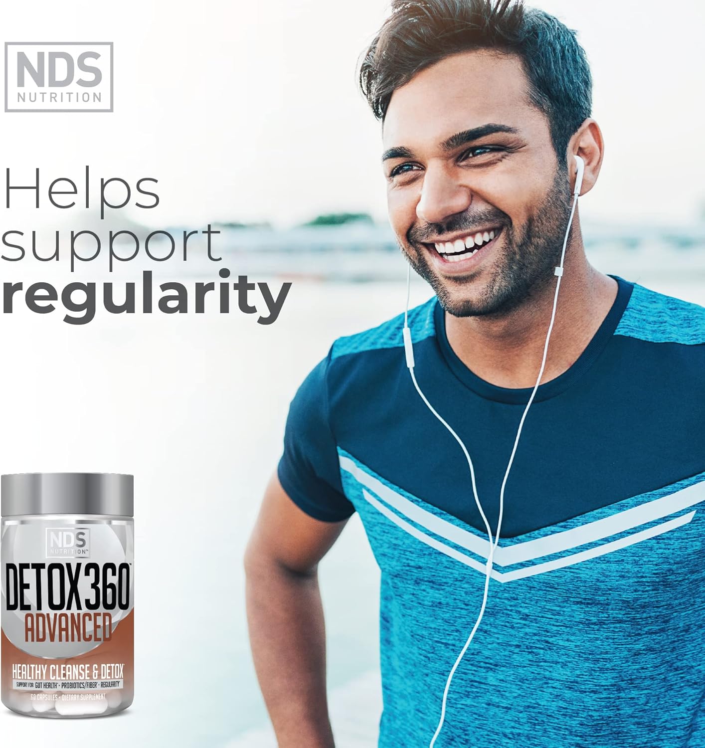 NDS Nutrition Detox 360 Advanced: Complete Cleanse with Probiotics & Fiber - Support Gut Health, Regularity, Digestion - 60 Capsules