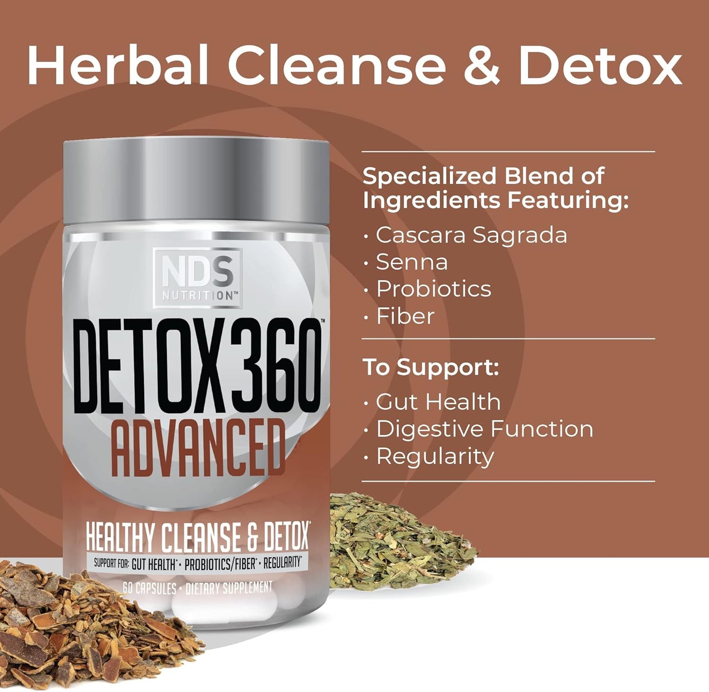 NDS Nutrition Detox 360 Advanced: Complete Cleanse with Probiotics & Fiber - Support Gut Health, Regularity, Digestion - 60 Capsules