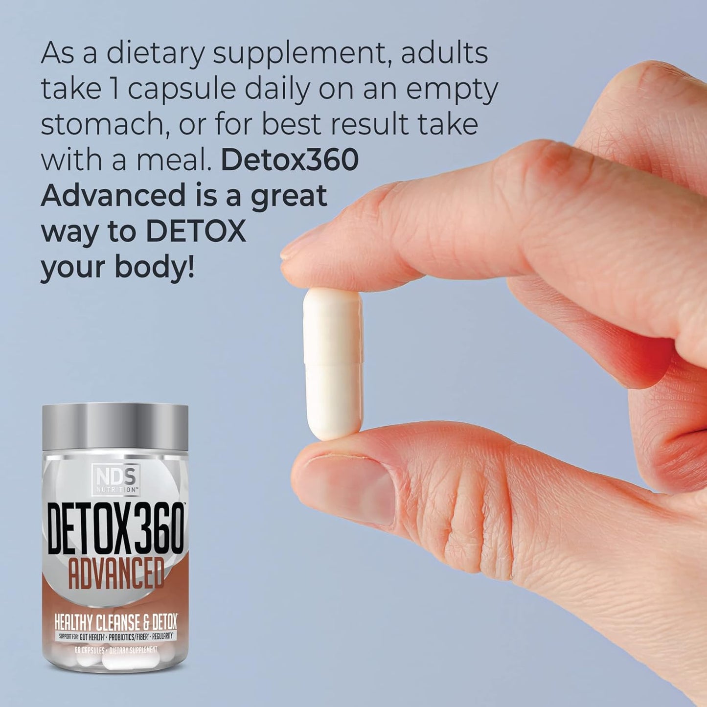 NDS Nutrition Detox 360 Advanced: Complete Cleanse with Probiotics & Fiber - Support Gut Health, Regularity, Digestion - 60 Capsules
