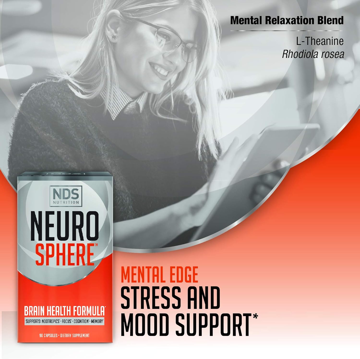 NDS Nutrition Neuro Sphere Brain Health Formula - Nootropic for Focus, Energy, & Immunity - 90 Capsules