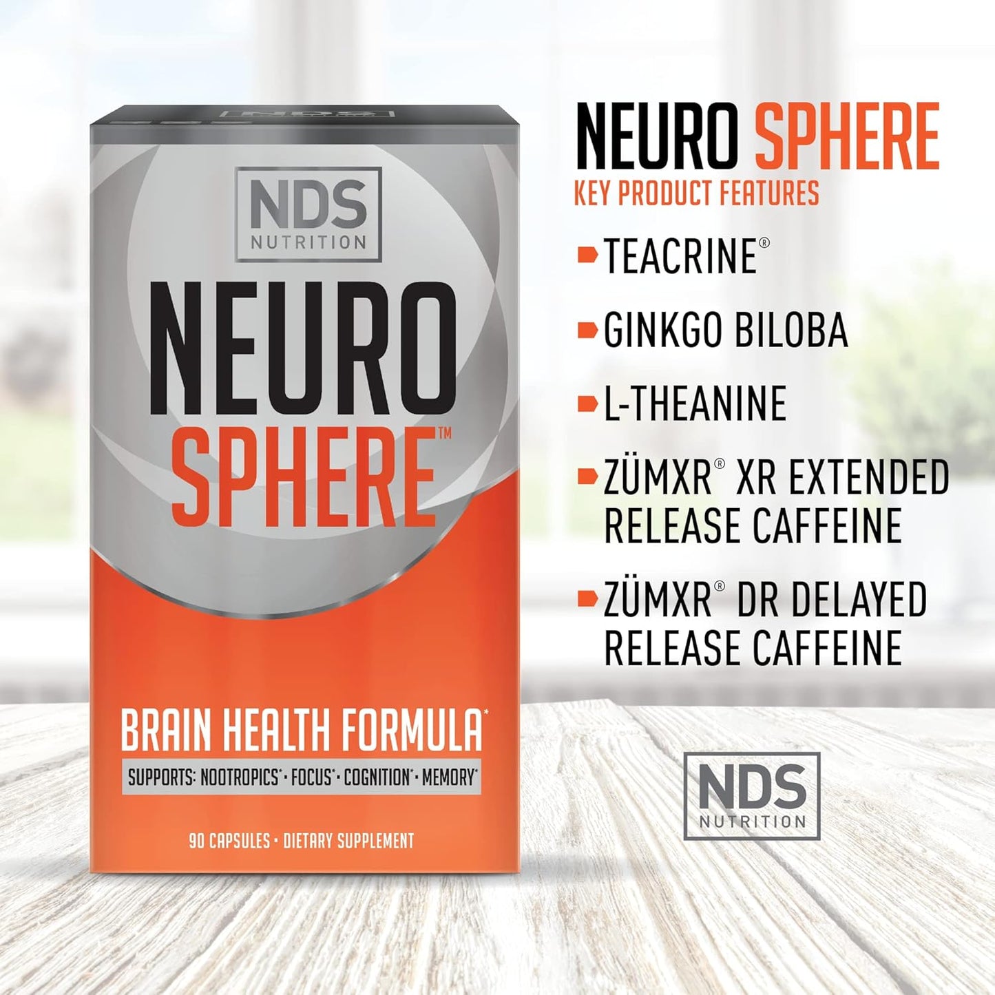 NDS Nutrition Neuro Sphere Brain Health Formula - Nootropic for Focus, Energy, & Immunity - 90 Capsules
