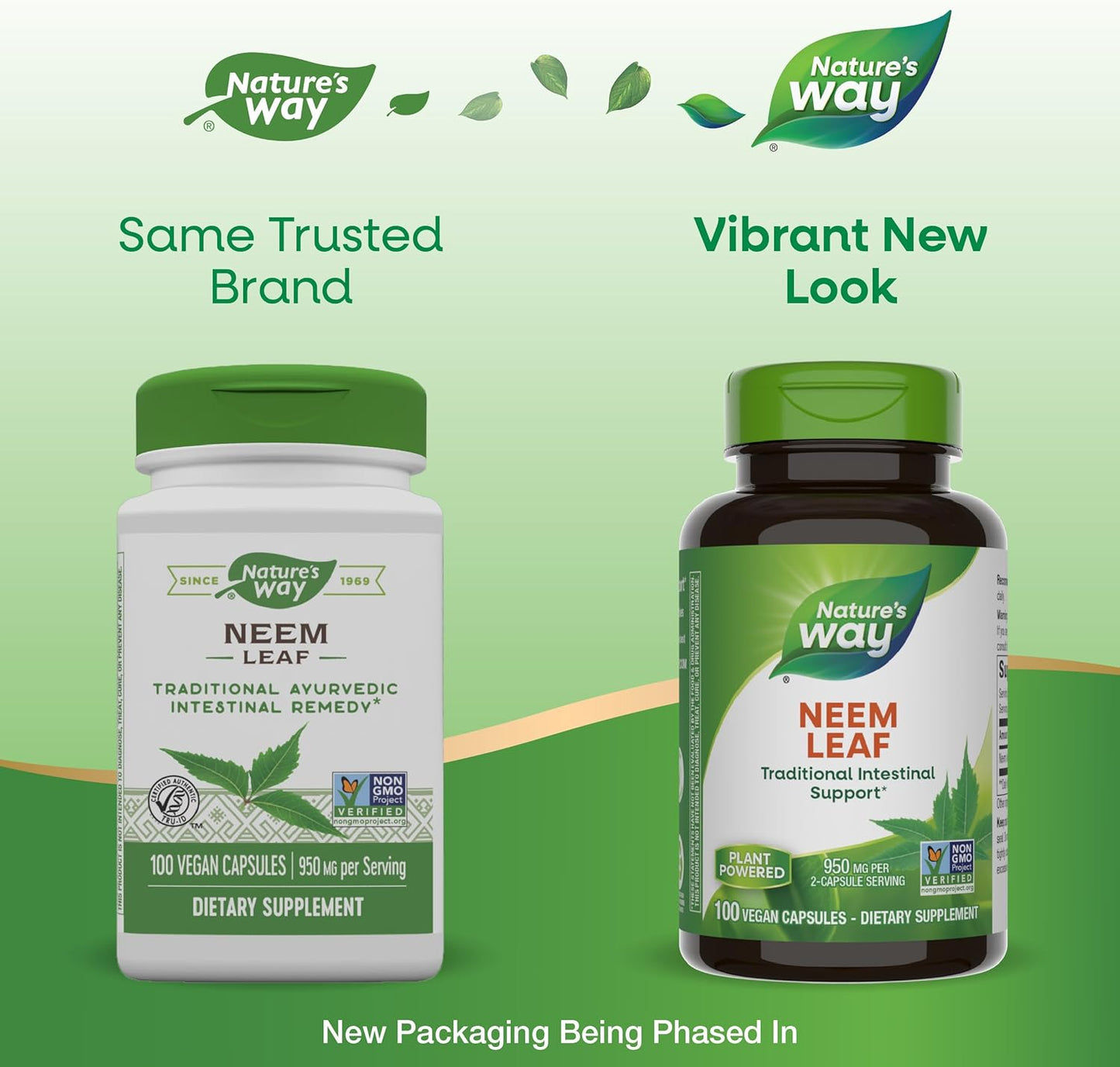 Neem Leaf Herbal Supplement for Intestinal Support - 950mg per Serving - Vegan - Non-GMO - 100 Capsules