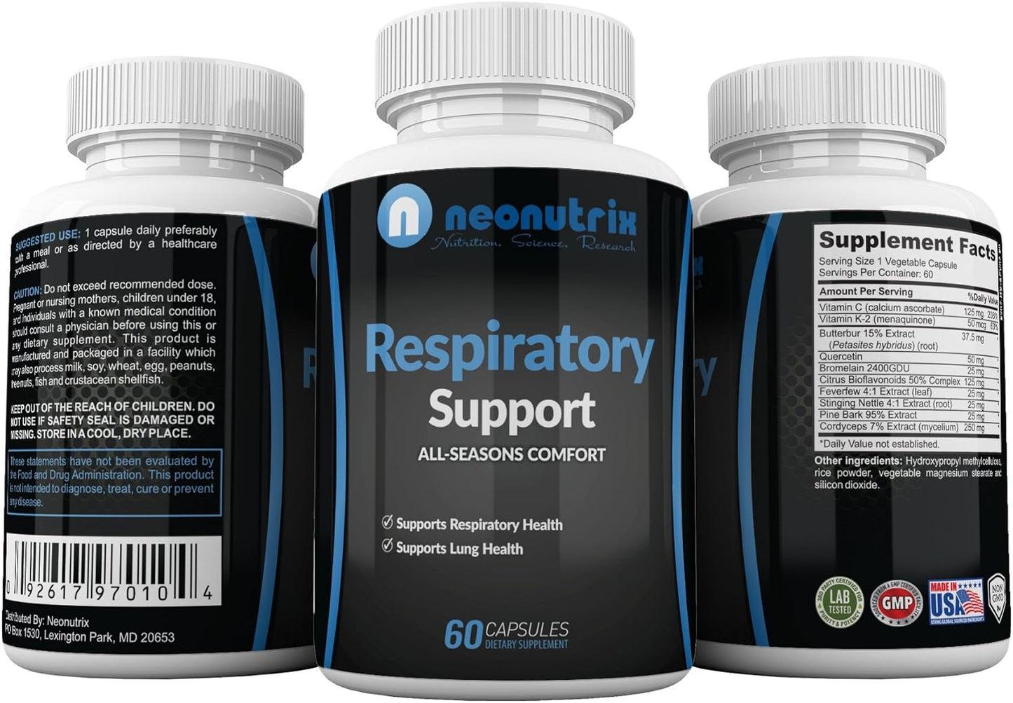 Neonutrix Lung Detox Cleanse Supplement for Smokers - Natural Respiratory Support - Vegetarian-Friendly Nasal Decongestant - 60 Capsules - Made in USA