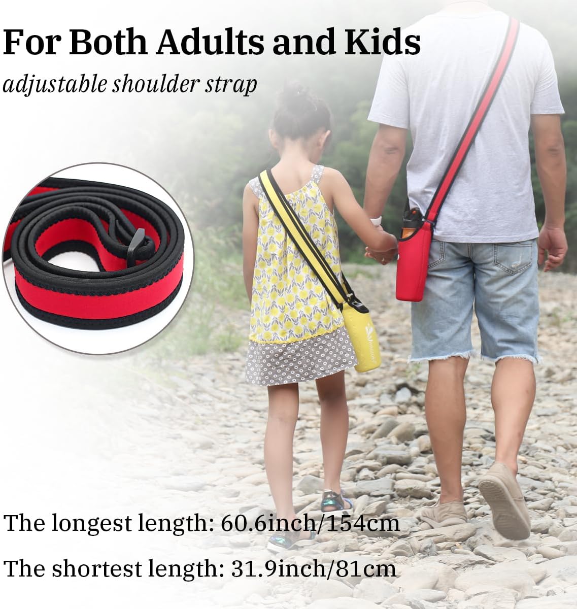 Neoprene Water Bottle Sling with Adjustable Shoulder Strap for Stainless Steel and Plastic Bottles, Great for Sport and Energy Drinks