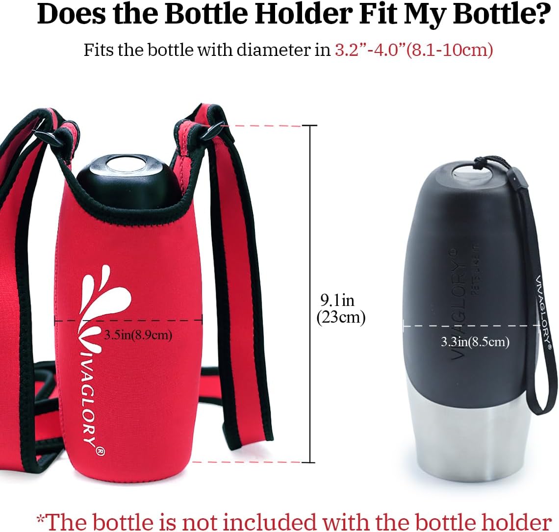 Neoprene Water Bottle Sling with Adjustable Shoulder Strap for Stainless Steel and Plastic Bottles, Great for Sport and Energy Drinks