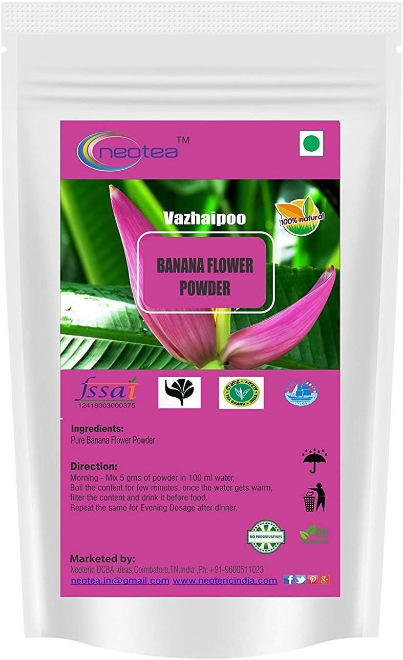 Neotea Organic Musa Flower (Vazhaipoo) Powder - Fiber-Rich, Gluten-Free Vegan Superfood for Smoothies, Baking, Cooking - 100% Natural Non-GMO 300g