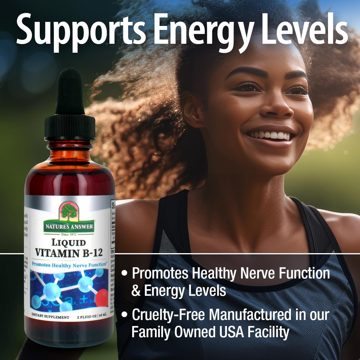 Nerve Function & Energy Boosting Liquid Vitamin B-12 | Naturally Flavored & Gluten-Free 2oz | Nature's Answer