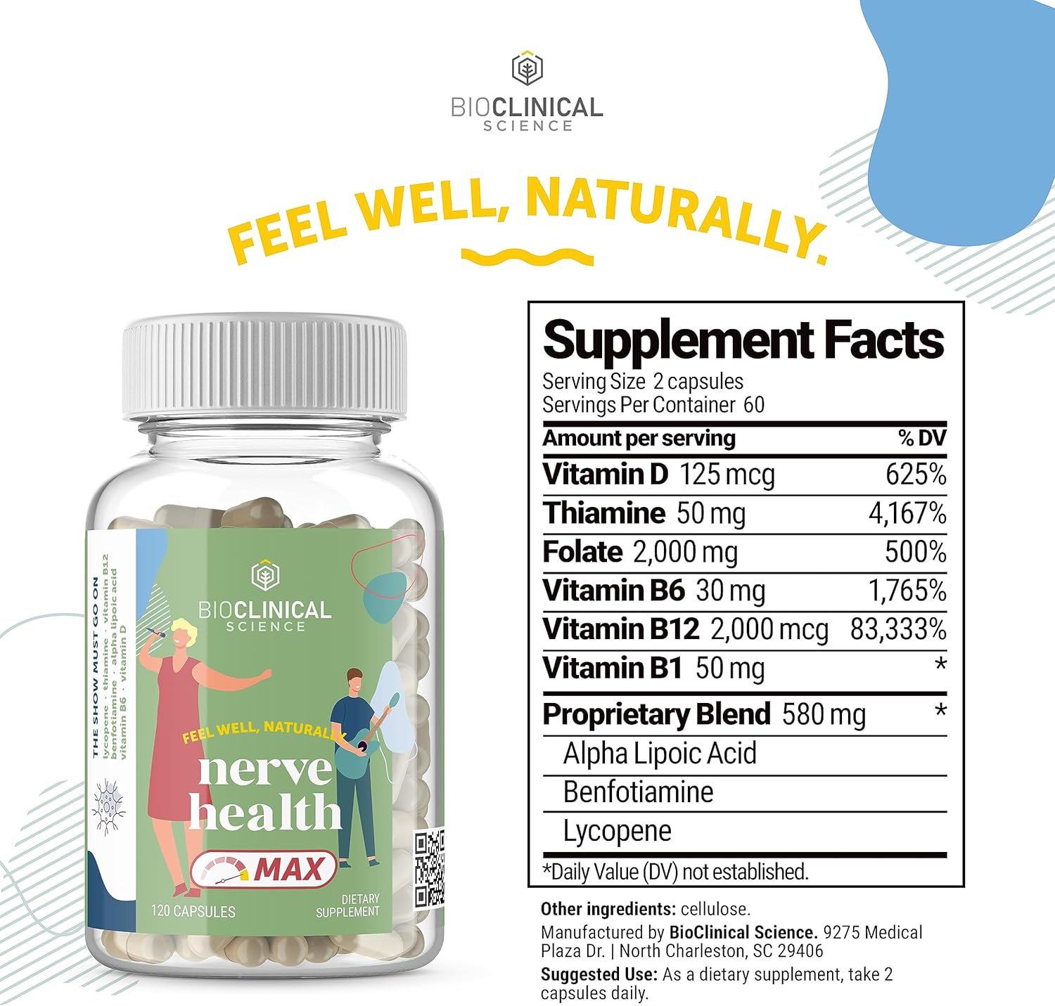 Nerve Health Max - Advanced Formula with Vitamin D, B Vitamins, and Antioxidants - 120 Capsules