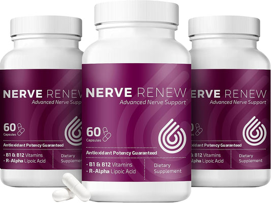 Nerve Renew Advanced Nerve Support - 300mg R-Alpha Lipoic Acid, Vitamin B Complex, Benfotiamine, Herbal Fast-Acting Support - 3 Pack