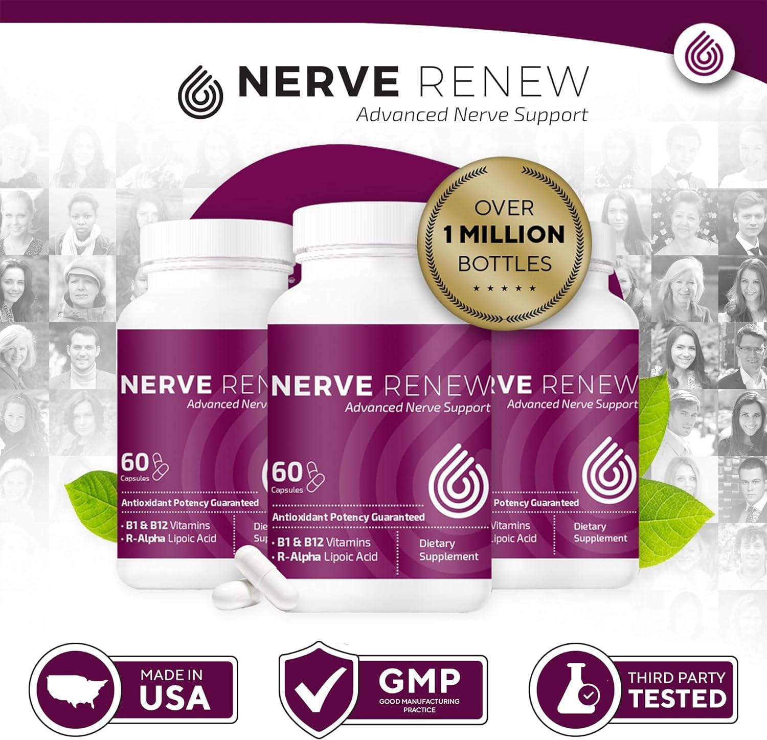 Nerve Renew Advanced Nerve Support - 300mg R-Alpha Lipoic Acid, Vitamin B Complex, Benfotiamine, Herbal Fast-Acting Support - 3 Pack