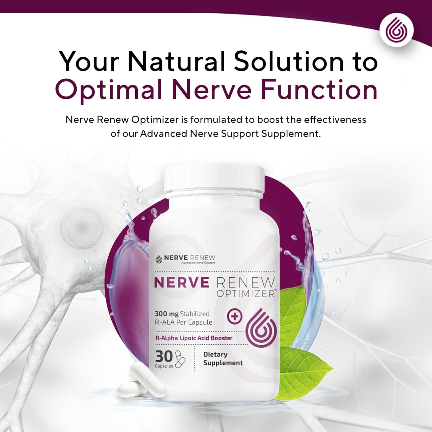 Nerve Renew Dietary Supplement - 30 Capsules - Stabilized R-Alpha Lipoic Acid for Nerve Discomfort - Fast Absorption - All Natural