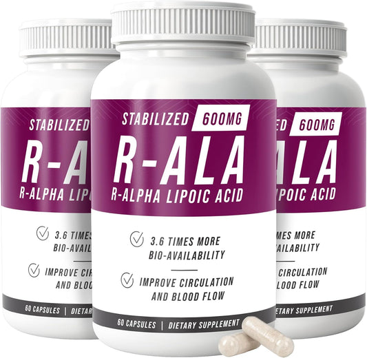 Nerve Renew R-ALA 600mg Supplement - Stabilized R Alpha Lipoic Acid for Nerve Support - 3 Pack