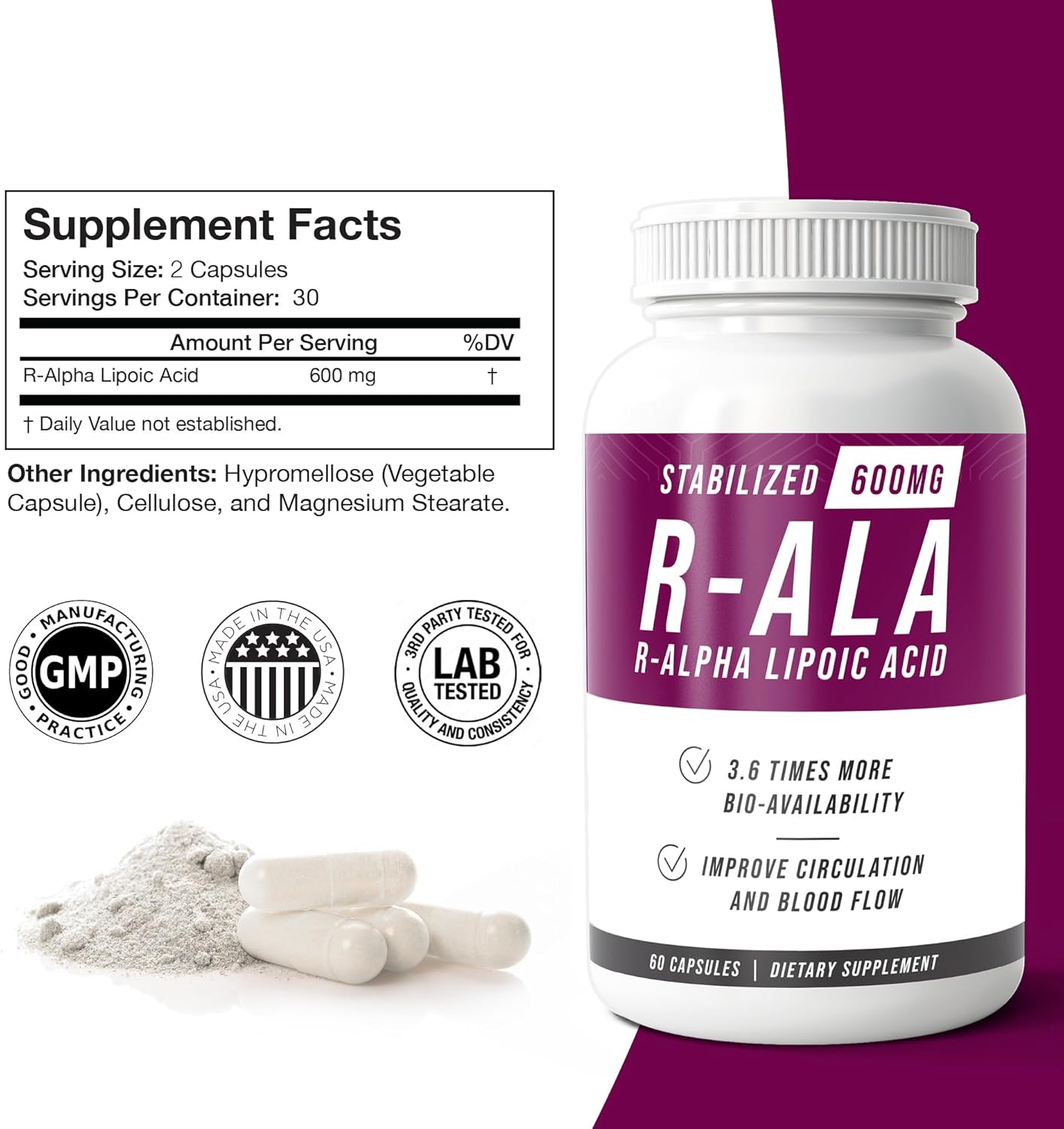 Nerve Renew R-ALA 600mg Supplement - Stabilized R Alpha Lipoic Acid for Nerve Support - 3 Pack
