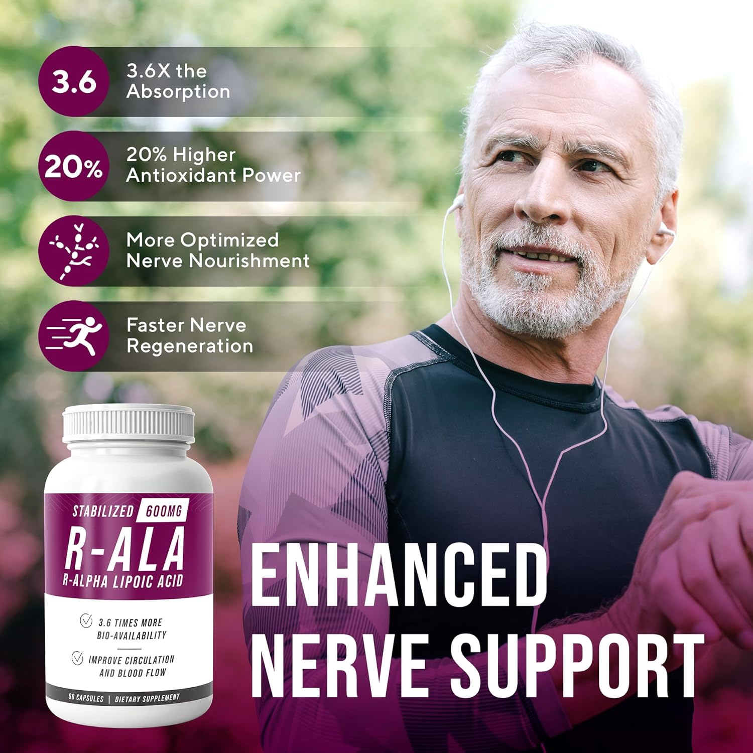 Nerve Renew R-ALA 600mg Supplement - Stabilized R Alpha Lipoic Acid for Nerve Support - 3 Pack