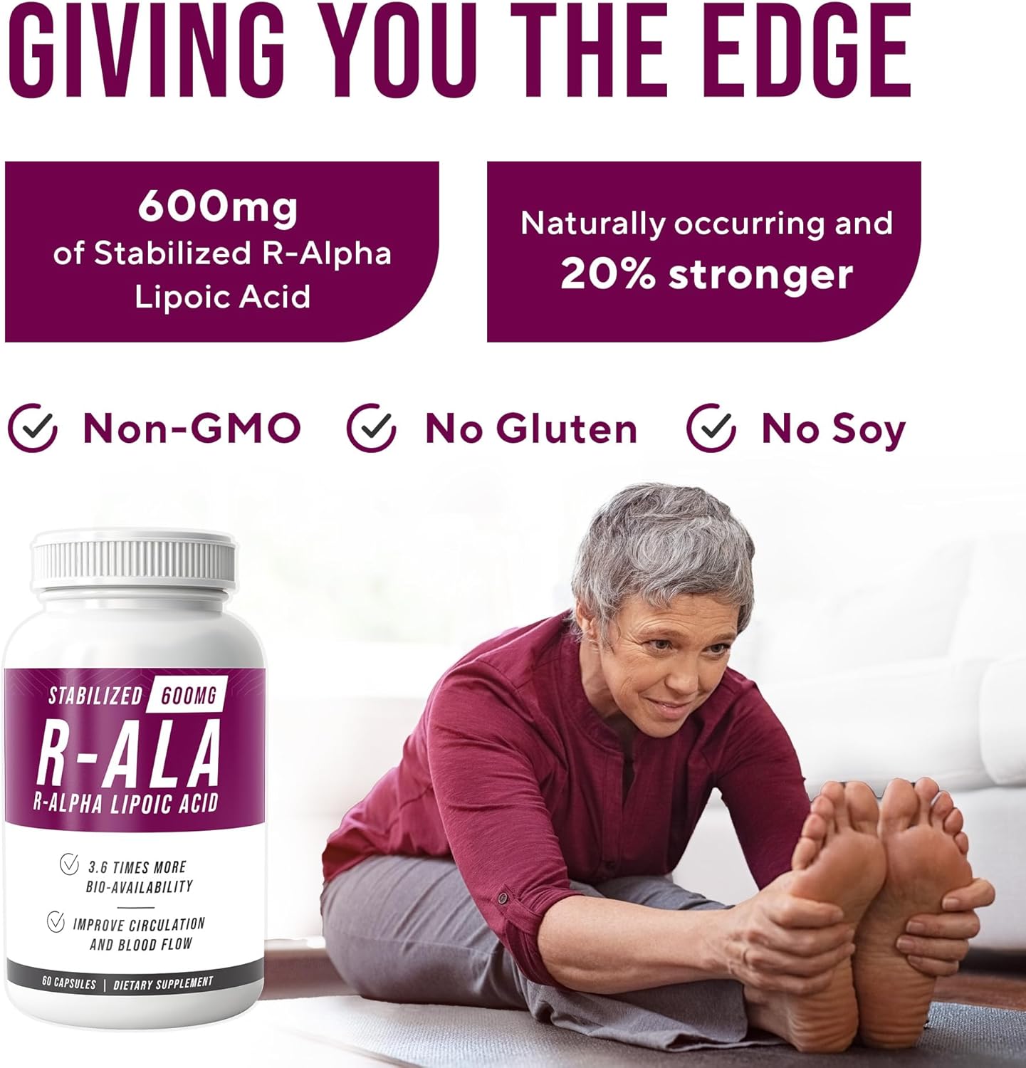 Nerve Renew R-ALA 600mg Supplement - Stabilized R Alpha Lipoic Acid for Nerve Support - 3 Pack