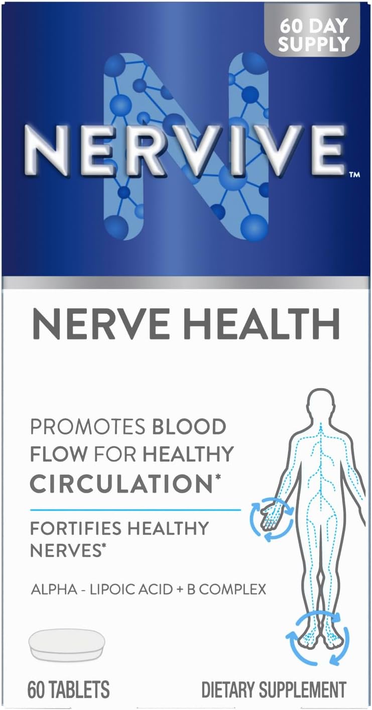 Nervive Nerve Health Supplement with Alpha Lipoic Acid, Vitamin B12, B6, B1 - 60 Tablets