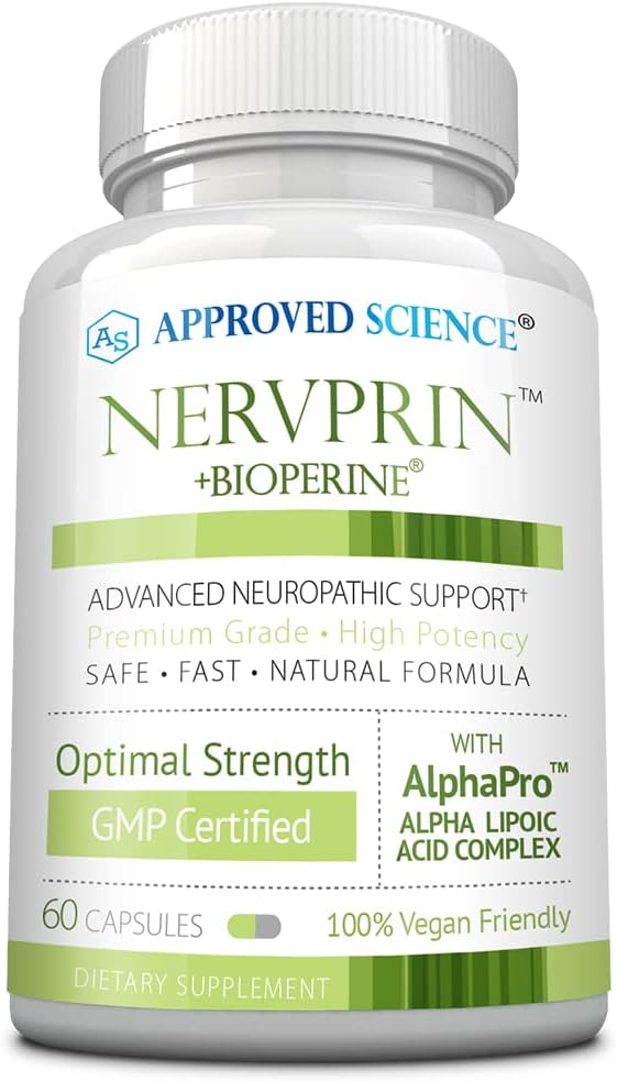 Nervprin Nerve Support Supplement with Benfotiamine, B12, R-Alpha-Lipoic Acid - 60 Capsules - USA Made