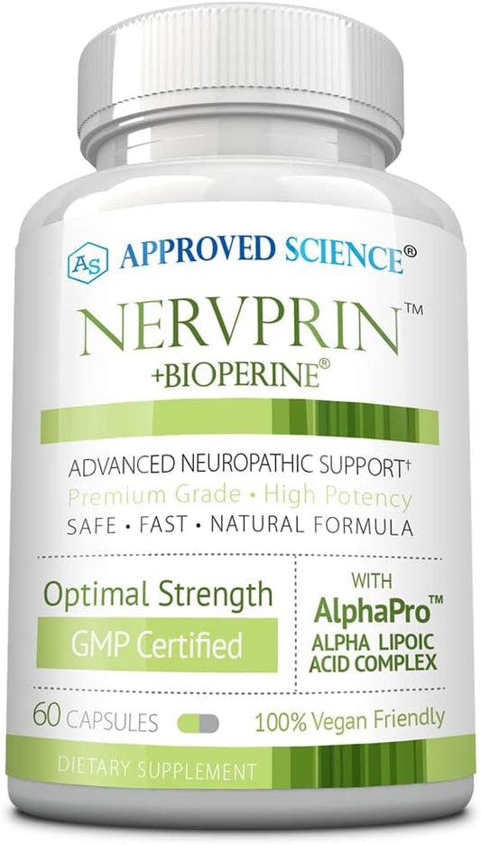 Nervprin Nerve Support Supplement with Benfotiamine, B12, R-Alpha-Lipoic Acid - 60 Capsules - USA Made