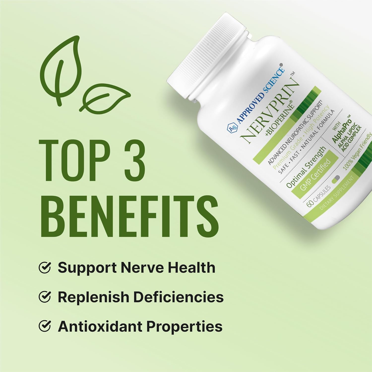 Nervprin Nerve Support Supplement with Benfotiamine, B12, R-Alpha-Lipoic Acid - 60 Capsules - USA Made