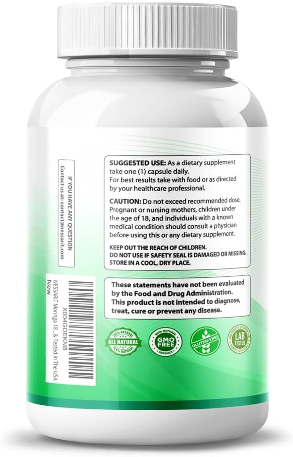 NESSARIT Moringa Supplement: 10-in-1 Natural Blend with Turmeric, Milk Thistle, Ginger, Saffron, Fenugreek, Holy Basil, Ceylon Cinnamon - 150 Count - USA Made & Tested