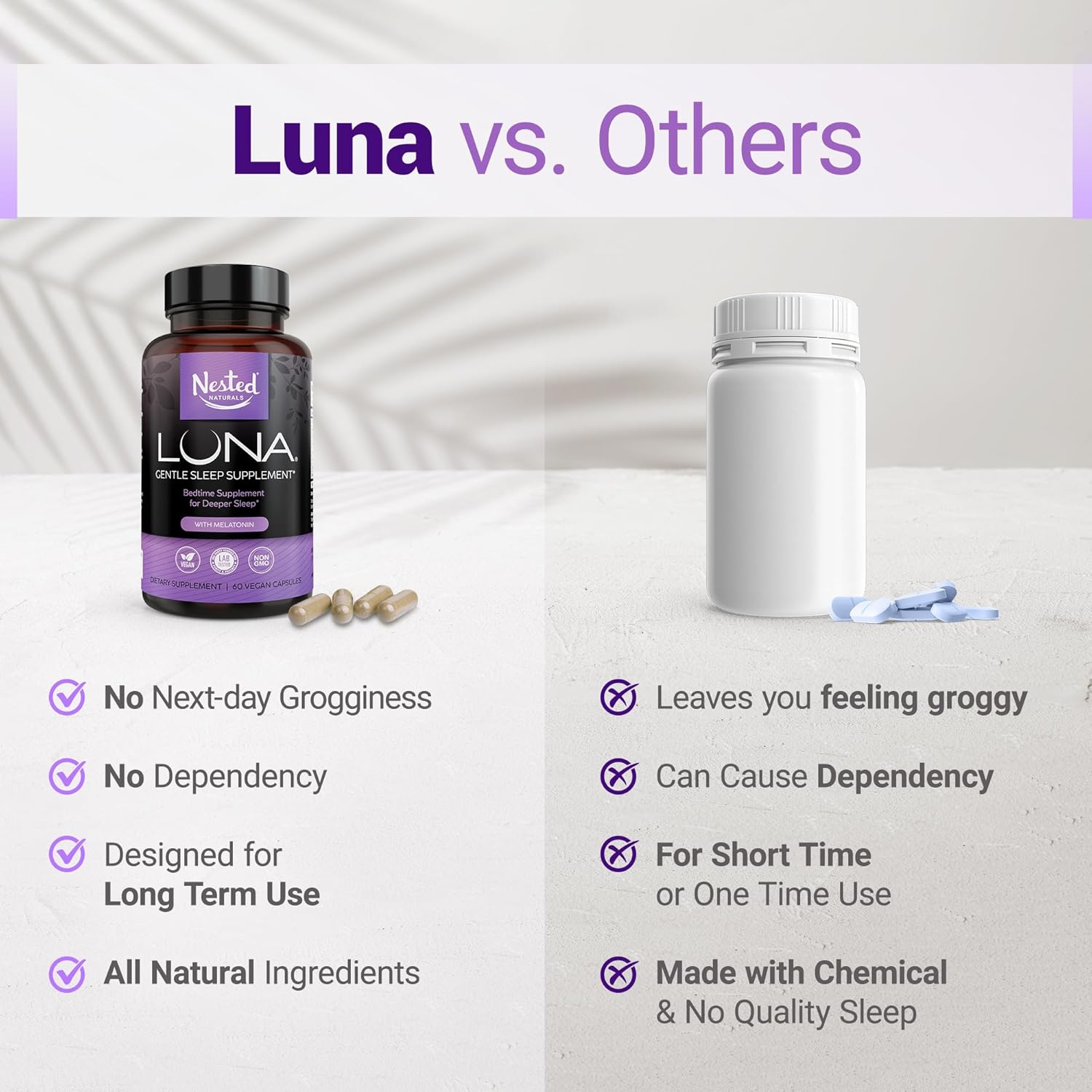 Nested Naturals Luna Sleep & 5-HTP Capsules Bundle - Vegan Supplements for Better Sleep, Relaxation, and Mood - 60 Capsules & 120 Capsules