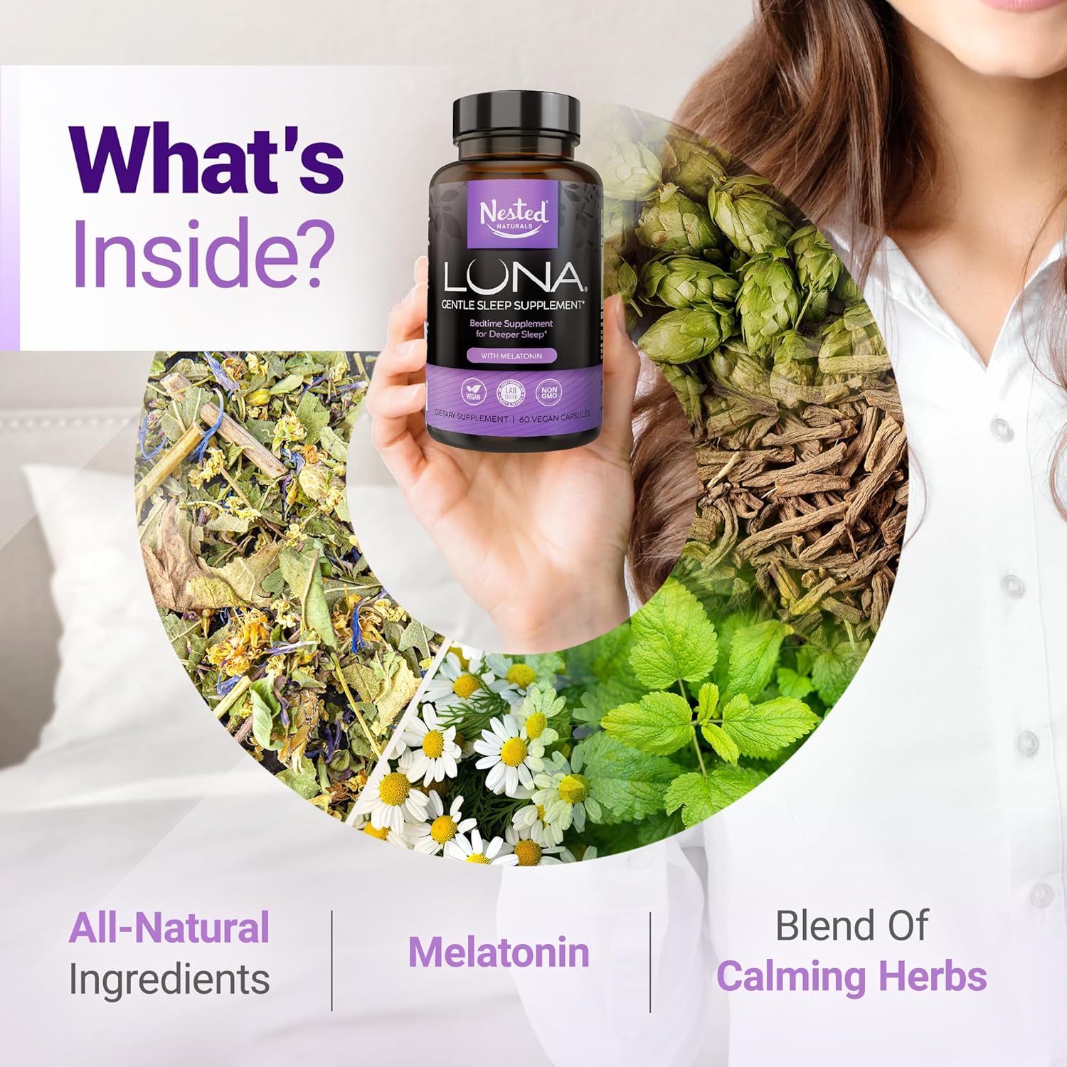 Nested Naturals Luna Sleep & 5-HTP Capsules Bundle - Vegan Supplements for Better Sleep, Relaxation, and Mood - 60 Capsules & 120 Capsules